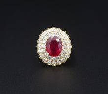 18k Yellow Gold 6.5cttw Natural Ruby Diamond Halo Cocktail Ring Size 7 CO1061