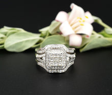 14k White Gold Diamond Cluster Halo Ring Bridal Set 1.5 ctw Size 7 IKS RG3869