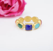 ARA 24K Gold Multi Gemstone Memory Band Ring Size 10 Stacker Eternity RG4020