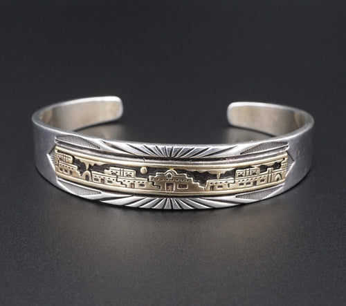 MM Rogers Navajo Cuff Sterling Silver 14k Bracelet Julius Yazzie Pueblo BS2804