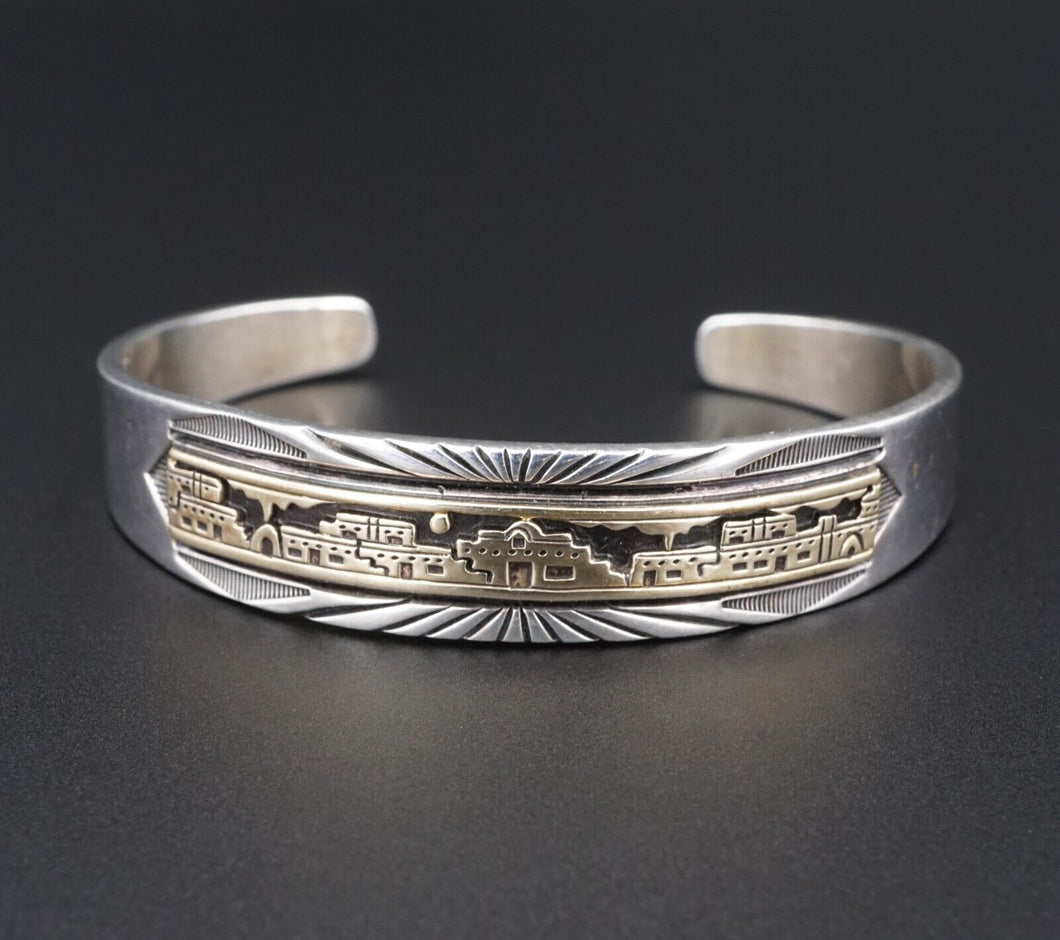 MM Rogers Navajo Cuff Sterling Silver 14k Bracelet Julius Yazzie Pueblo BS2804