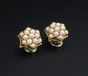 Antique 18k Natural Pearl Earrings Yellow Gold Clip 0.6" Original Box EG2350