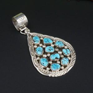 Navajo Turquoise Marlene Begay Pendant Sterling Silver Statement 2.75" PS2070