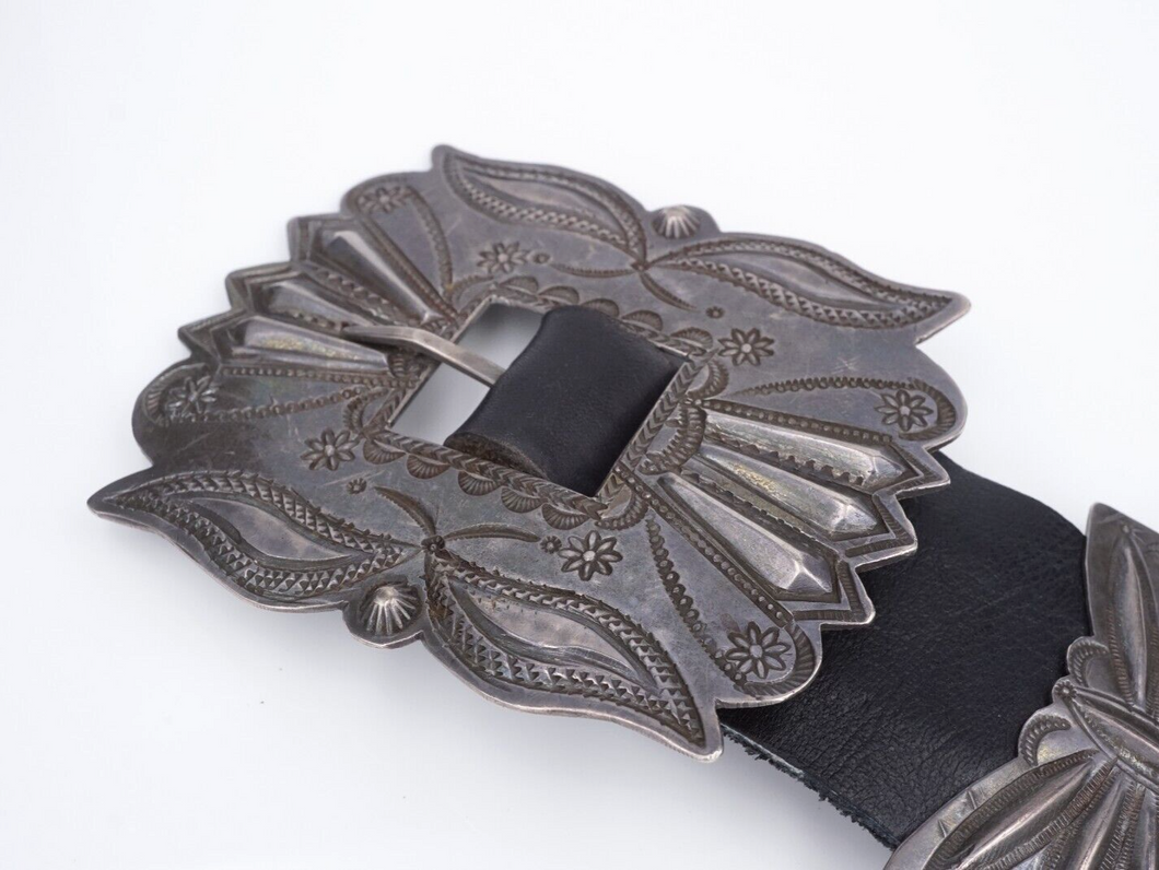 Vintage Navajo Concho Belt Sterling Silver Leather 42