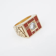 Ray Tracey 14k Ring Diamond Red Coral Inlay Navajo Gold Size 5.75 RG4310