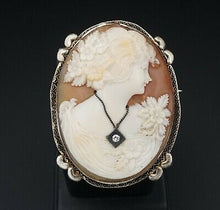 Vintage 14k Yellow Gold Carved Shell Cameo Diamond Pendant Brooch 2" 15g OG338
