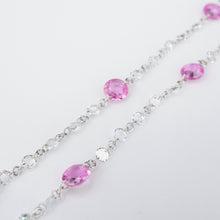 18k Dancing Diamond Station Necklace Pink Sapphire White Gold 36" NG1029