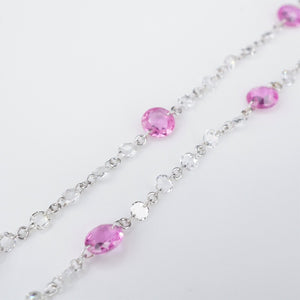 18k Dancing Diamond Station Necklace Pink Sapphire White Gold 36" NG1029