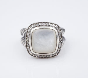 David Yurman Albion Ring Diamond Mother of Pearl Sterling Silver Size 7 RS3534