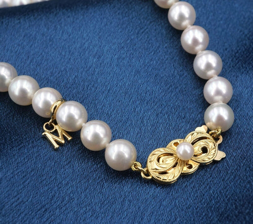 Mikimoto Pearl Logo Necklace 18k Gold Strand 22