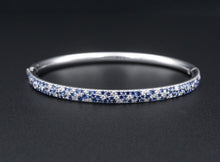 Tiffany & Co Pave Diamond Sapphire Metro Hinged Bangle Bracelet 18k 6.5" BG912