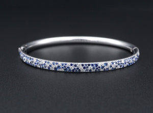 Tiffany & Co Pave Diamond Sapphire Metro Hinged Bangle Bracelet 18k 6.5" BG912