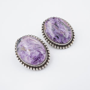 David Troutman Sterling Silver Charoite Clip Earrings 1" Southwestern ES2336