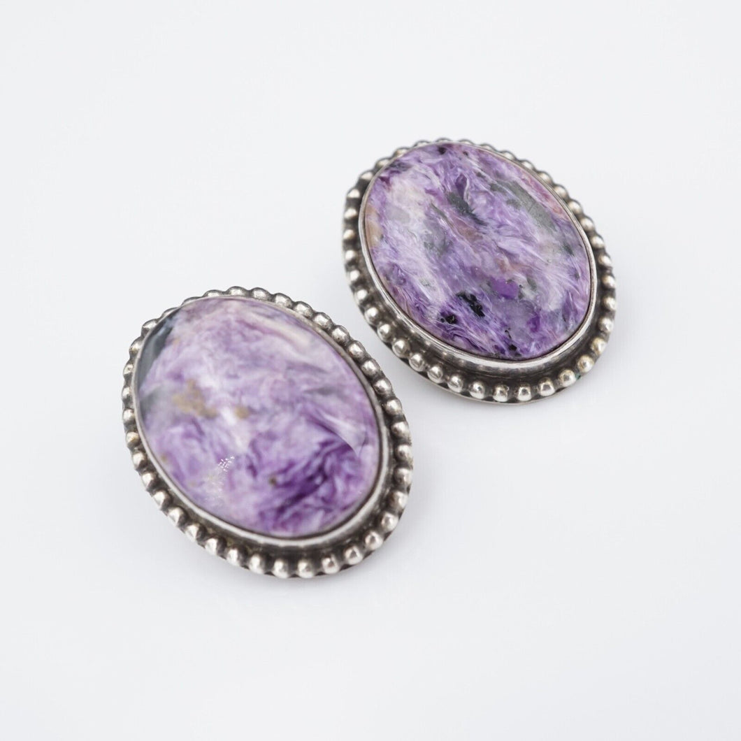 David Troutman Sterling Silver Charoite Clip Earrings 1