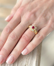 18k Yellow Gold 1.5 ctw Oval Ruby Diamond Halo Flower Ring Size 5.75 RG3567