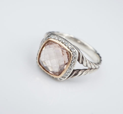 David Yurman Albion Ring Diamond Morganite Sterling Silver 18k Gold Sz 13 RS3231