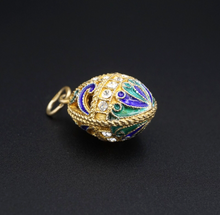 Russian Sterling Vermeil Enamel Crystal Imperial Style Egg Pendant 1.2" PS2030