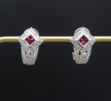 18k White Gold Natural Ruby Diamond Earrings 1ctw French Clip Designer Ed EG2446