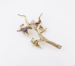 Van Cleef & Arpels VCA 18k Gold Ruby Sapphire Emerald Bird Brooch Pin 2" OG440