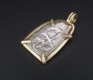 14k Yellow Gold Pendant Spanish Cob Silver Coin Shipwreck W/XRF Reales PG1809