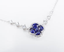 NWT 18k White Gold 1.3ct Diamond Halo Sapphire Quatrefoil Necklace 16" NG1065