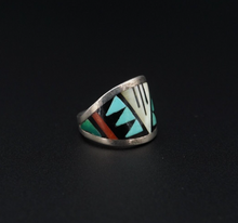 Zuni Inlay Multi-Gemstone Sterling Silver Turquoise Ring Sz 3 D&V Eriacho RS3595