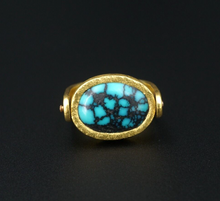 Devta Doolan 22k Gold Spiderweb Turquoise Flip Ring Size 8.5 Reversible RG4027