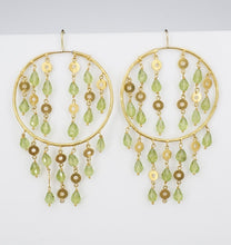 Luxe BOHO 18k Yellow Gold Peridot Open Circles Dangle Hook Earrings 3" EG2147