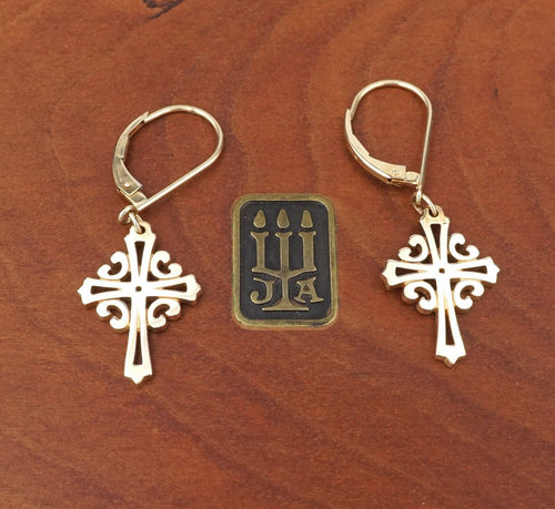 James Avery Adorned Cross Leverback Earrings 14k Yellow Gold 1.5