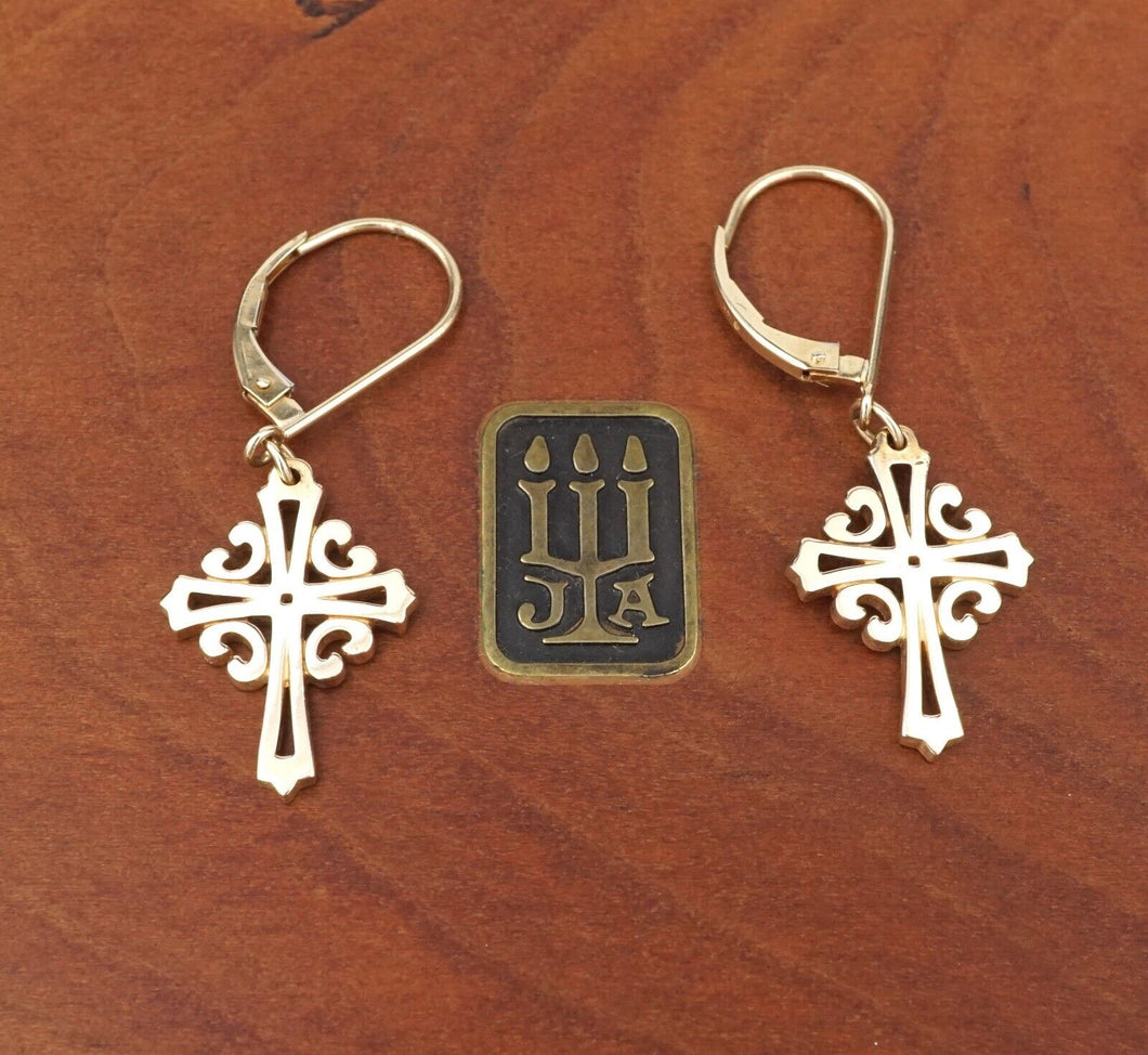 James Avery Adorned Cross Leverback Earrings 14k Yellow Gold 1.5