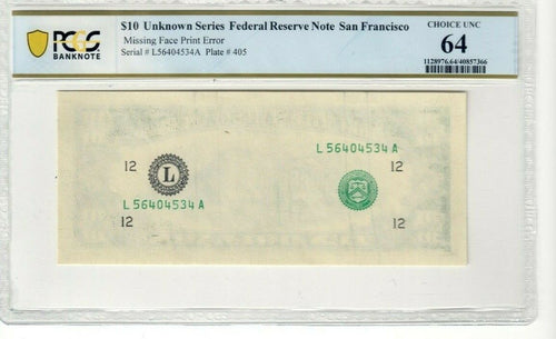 Federal Reserve Note $10 Missing Face Print Error Choice UNC 64 CO626
