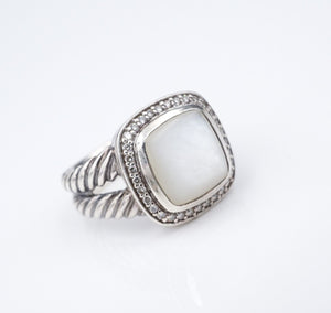 David Yurman Albion Ring Diamond Mother of Pearl Sterling Silver Size 7 RS3534