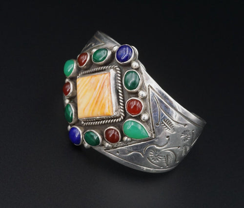 Navajo Sterling Silver Cuff Bracelet Multi-Gem Larose Ganadonegro 6.25
