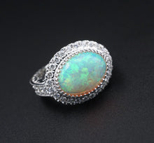 NWT 14k White Gold 3.6ct Diamond Halo Opal Cabochon Cocktail Ring Size 7 CO904