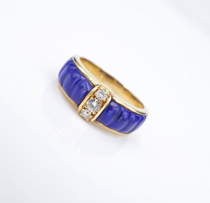 Van Cleef Arpels Ring Diamond Lapis Carved 18k Gold Sze 5.5 Yellow France RG4224