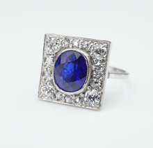 Antique 18K Gold 4ct Blue Ceylon Sapphire Diamond Halo Ring Size 7.25 GIA RG3307