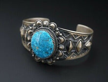 Navajo Derrick Gordon Turquoise Cuff Bracelet Sterling Silver 7" Signed BS2340