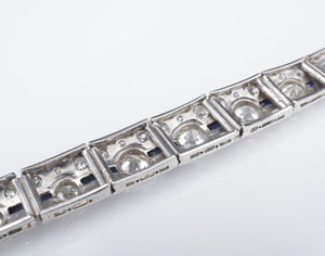 Art Deco Sapphire Diamond Bracelet Platinum Antique 9 carats 7.25" BG875