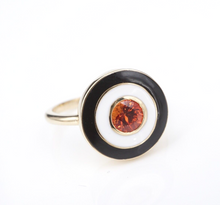 14k Gold Orange Sapphire White Black Enamel Cocktail Ring Sz 6.25 Disc RG4069