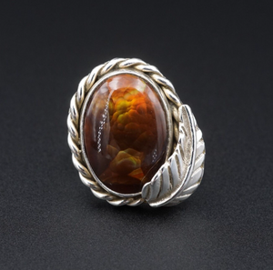 Fire Agate Ring Sterling Silver Southwestern Size 4.75 Artisan Cabochon RS3593