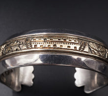 Navajo James Pioche Sterling Silver 14k Gold Pueblo Scene Cuff Bracelet BS1789
