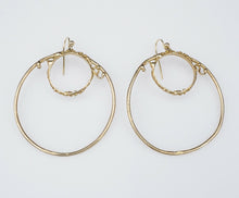 Modernist 9k Yellow Gold Open Circle Dangle Hoop Earrings 1.6" Jean Mahie EG1638