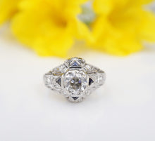 Art Deco Engagement Ring Diamond Sapphire Platinum 1 carat 1920s Size 5 RG4187
