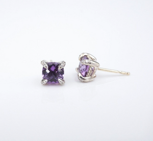 David Yurman Chatelaine Amethyst Diamond Earrings 14k Sterling Silver 6mm ES2599