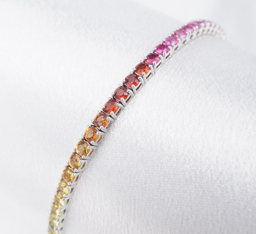 NEW 14k White Gold 7.5 ctw Natural Sapphire Rainbow Tennis Bracelet 7.5