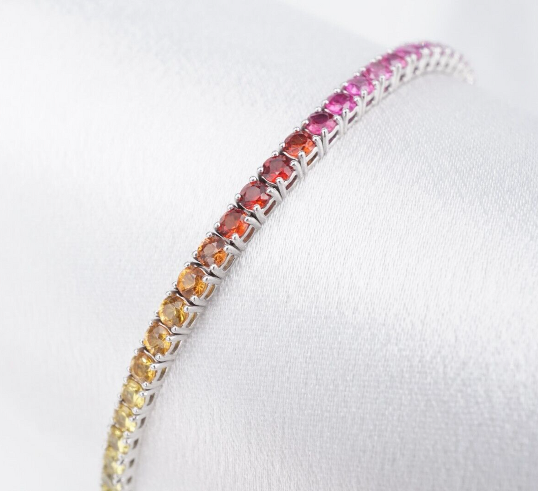 NEW 14k White Gold 7.5 ctw Natural Sapphire Rainbow Tennis Bracelet 7.5