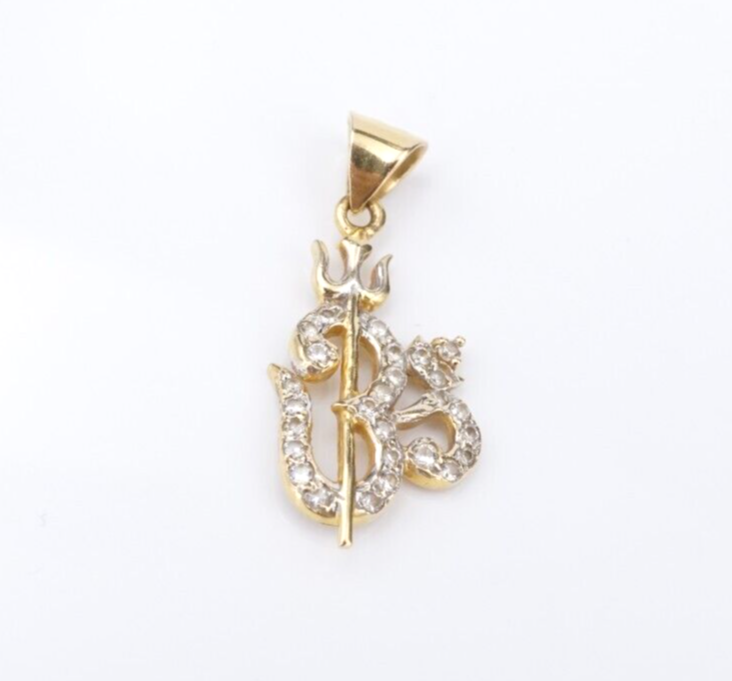 22k Yellow Gold Popular Lord Shiva Symbol Om Pendant Trishul Design 1.1