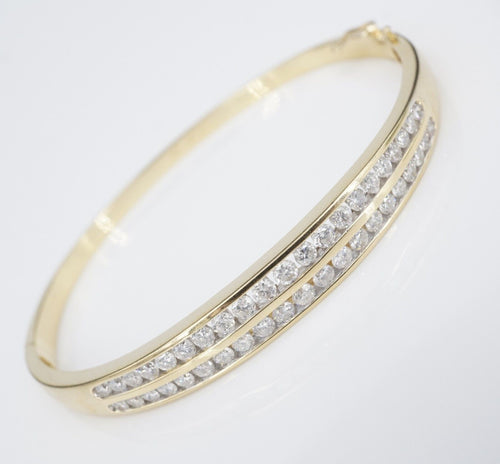 Elegant Natural Diamond Hinged Bangle Bracelet 14k Yellow Gold 6.5