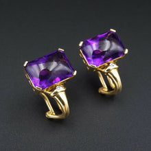 18k Gold Amethyst Diamond Earrings 3/4" 9ct Omega Back FP Designer EG2000