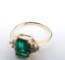 14k Chatham Emerald Diamond Ring Yellow Gold Vintage Petite Sizable RG4176